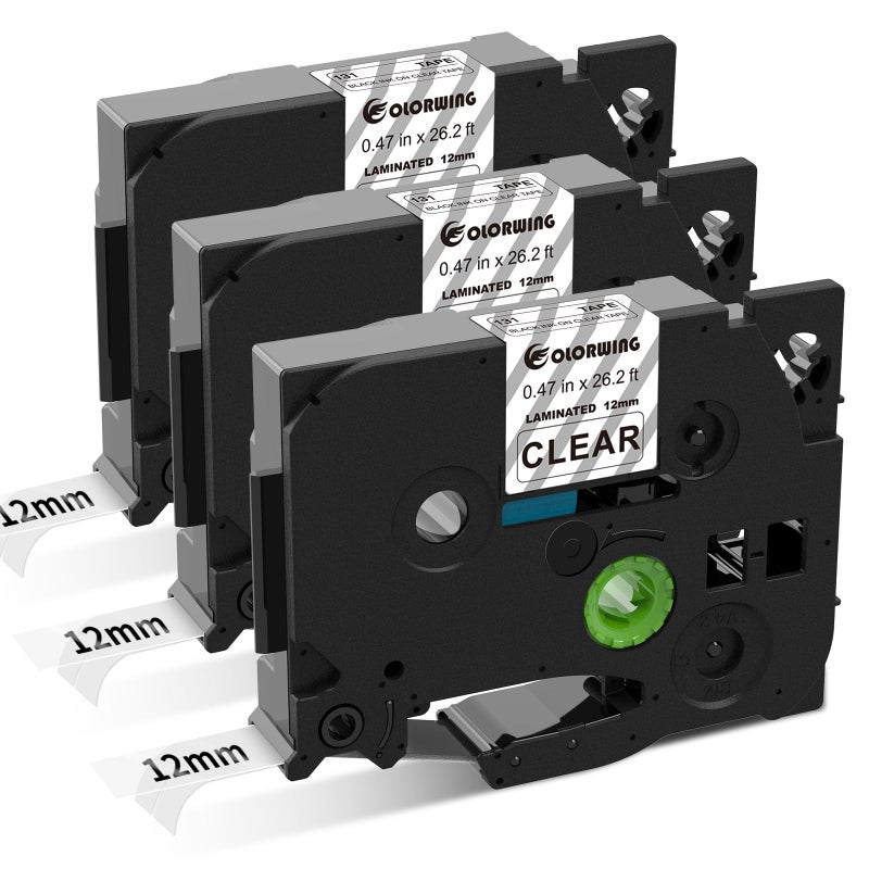 COLORWING Tz Tape 12mm 0.47 Laminated Clear TZe-131 Compatible Brother P-Touch Label Tape Clear TZ131 for Brother Ptouch Label Maker PT-D210 H110 D220 D410  Black on Clear  1/2 inch x 26.2 Ft - Image 1